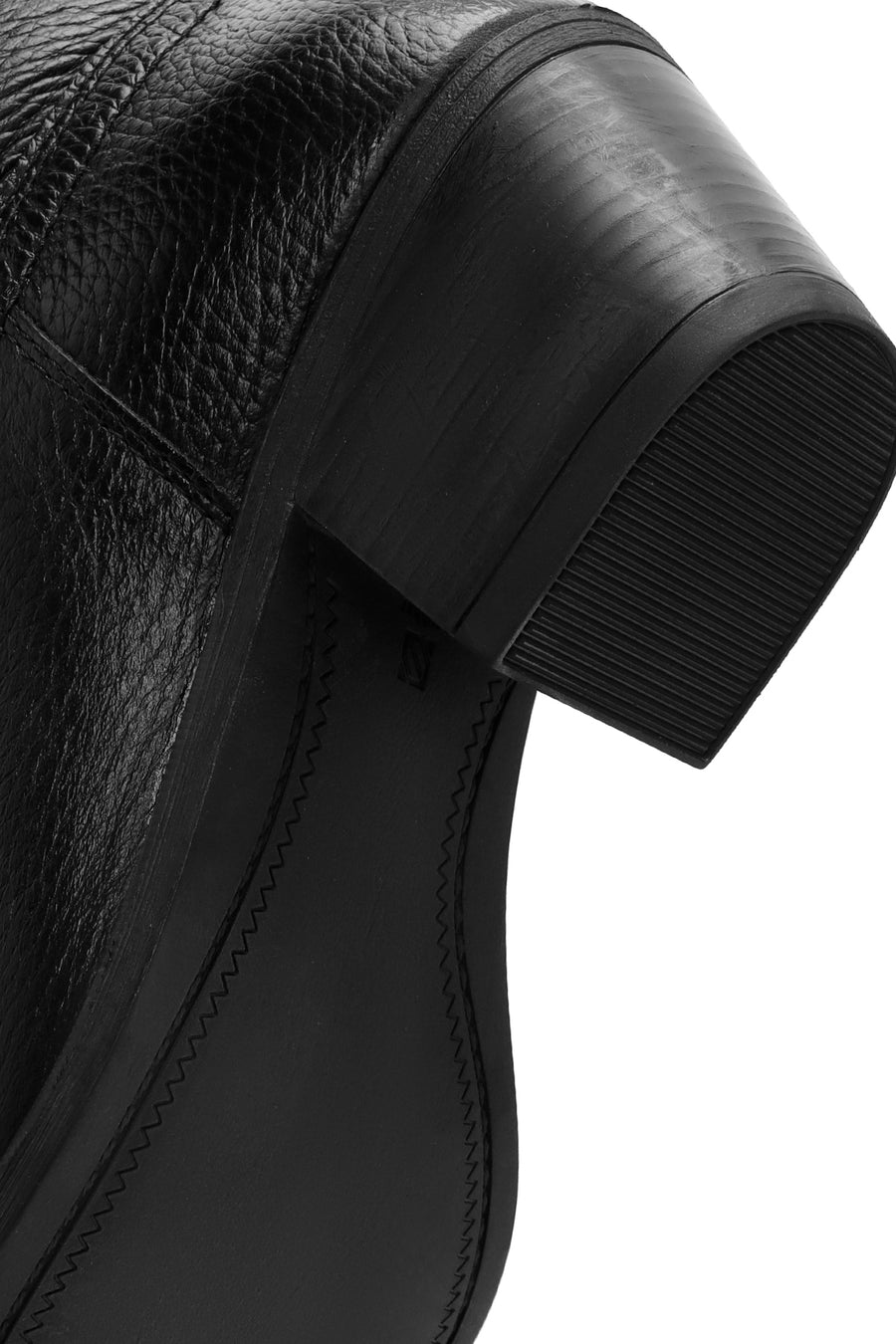Woman Black Chunky Heels Leather Cowboy Boots