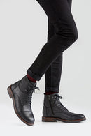 Men's Black Leather Zippered Boots | Derimod