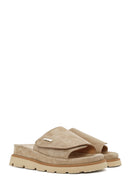 Women's Beige Suede Leather Slippers | Derimod