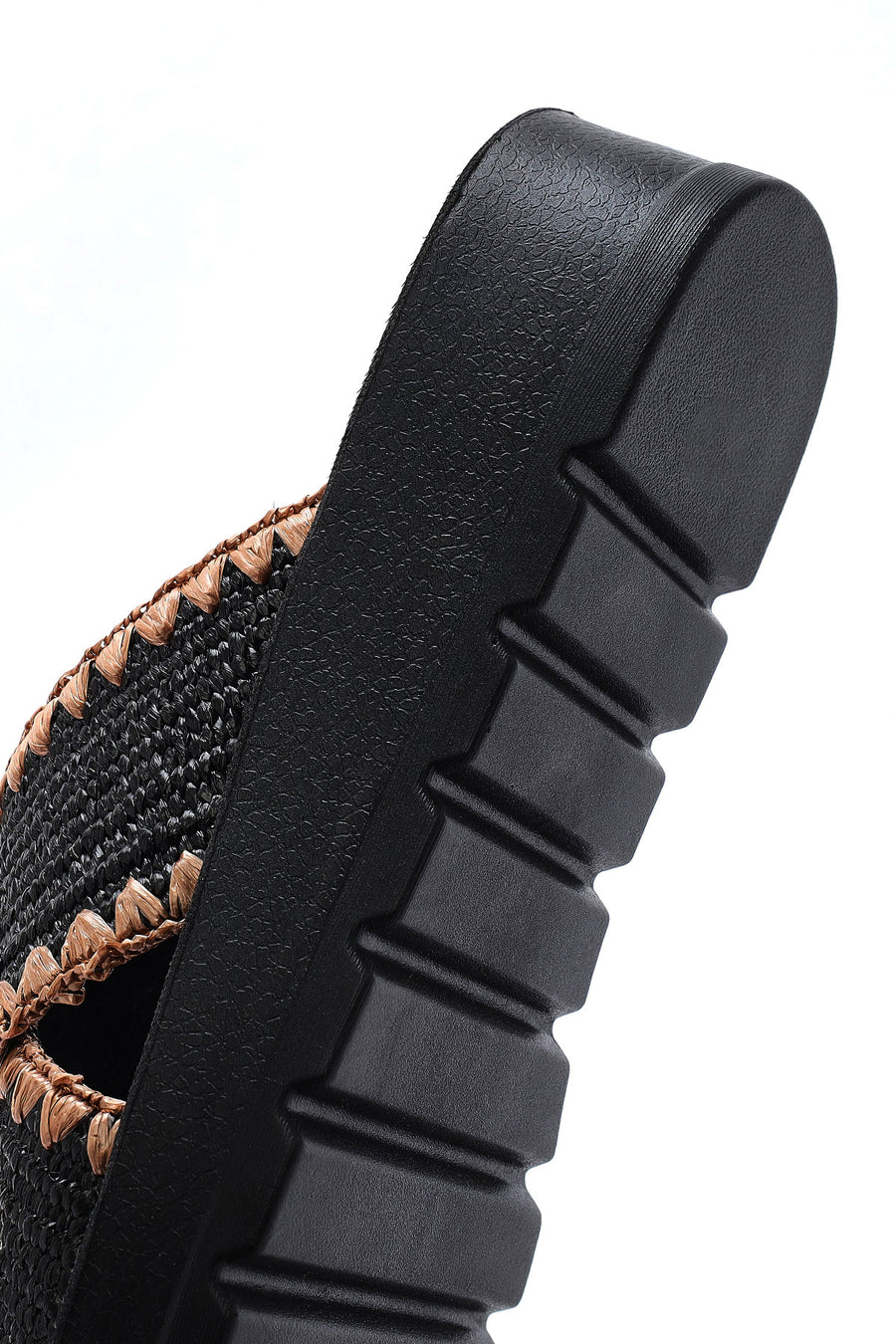 Women's Black Thick-Soled Straw Slippers