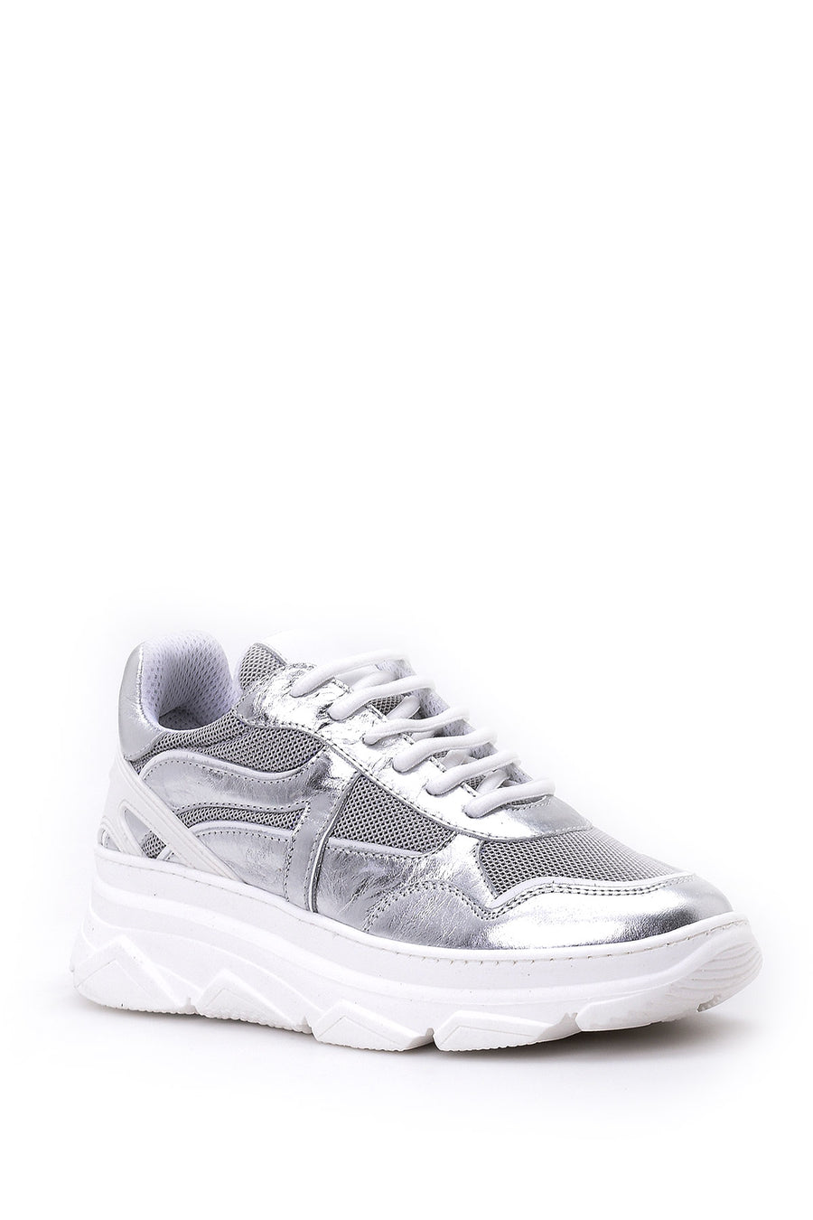 Kadın Gümüş Deri Sneaker