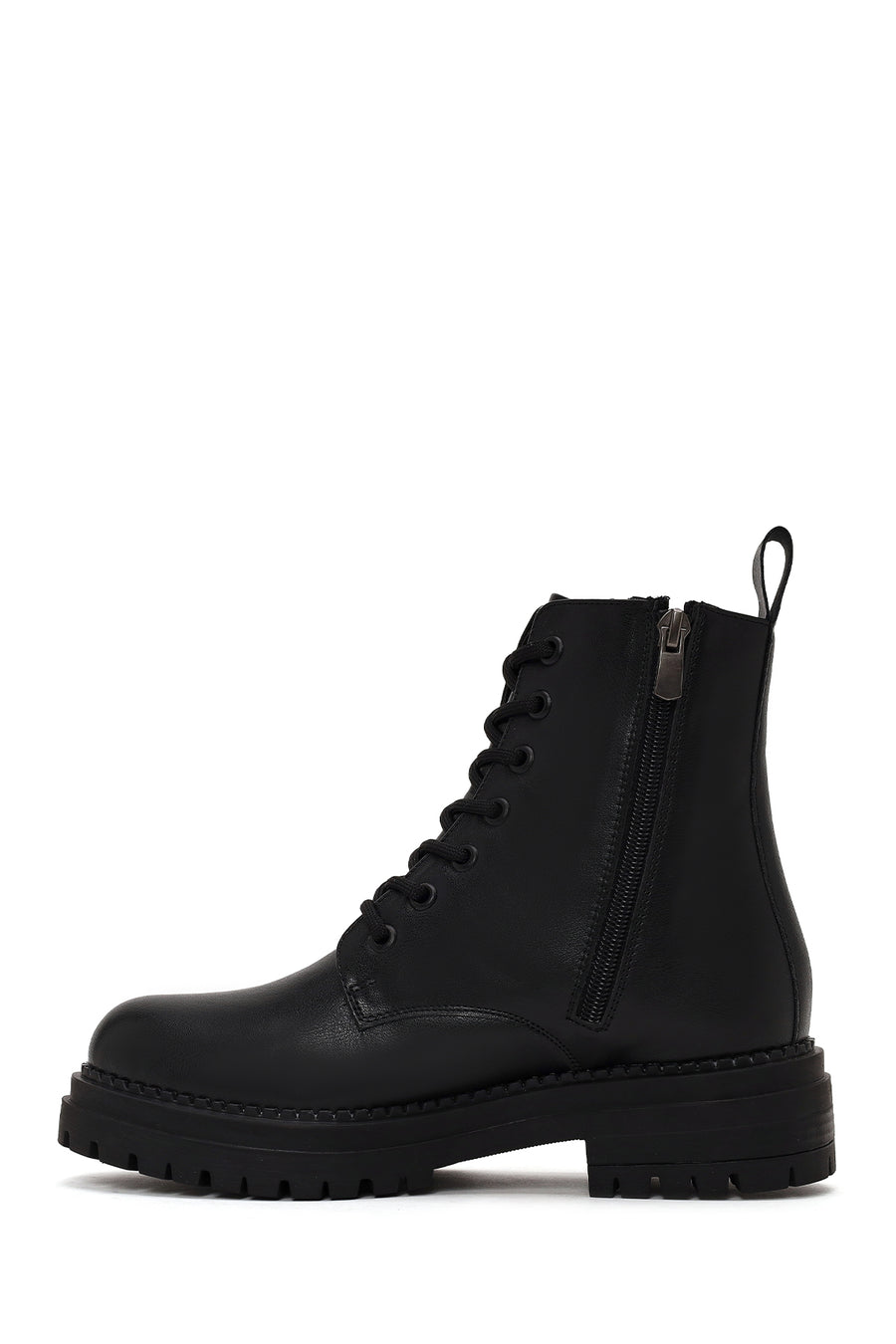 Woman Black Zip Closure Combat Boots