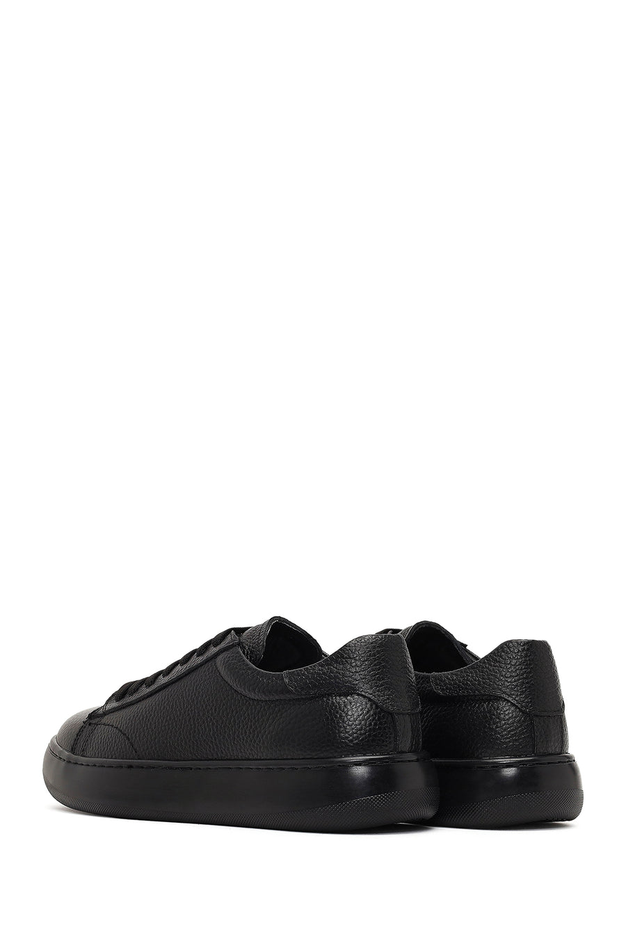 Men's Black Lace-Up Thick-Soled Leather Sneaker