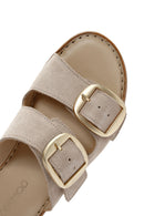 Women's Beige Buckle Suede Leather Slippers | Derimod