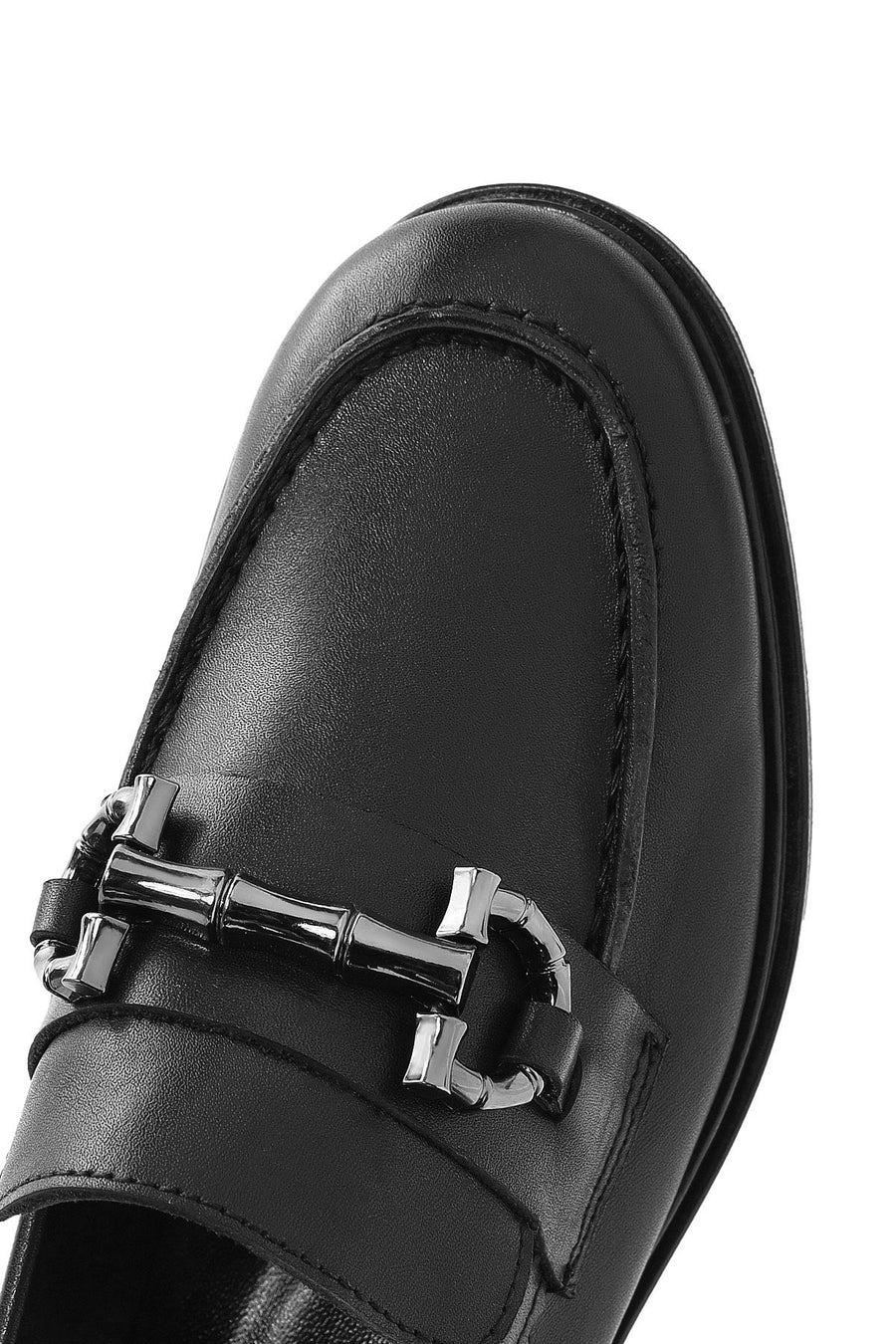 Women's Black Buckle Detailed Leather Masculine Loafer