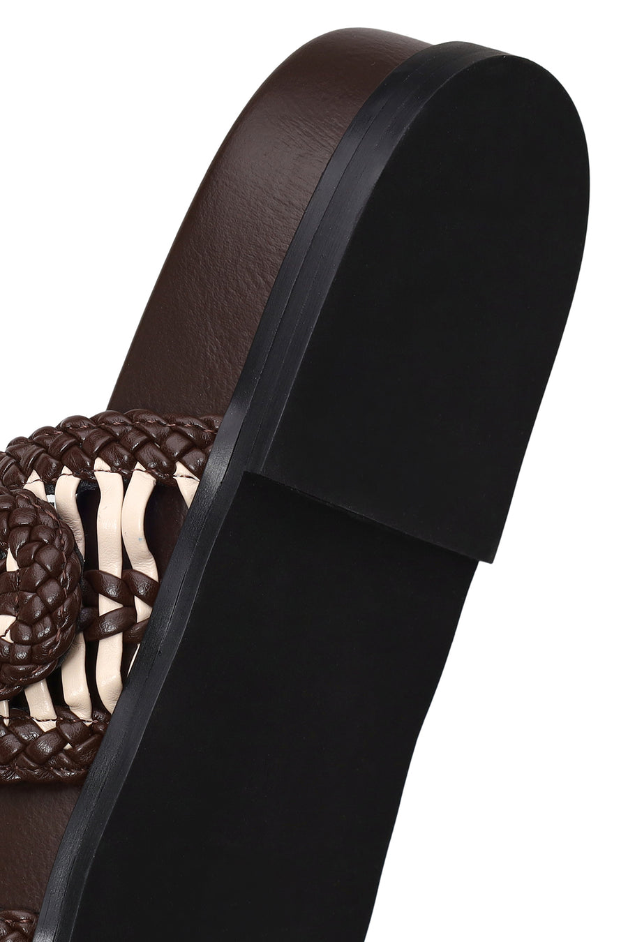Woman Brown Double Buckle Braided Slippers