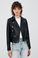 Newage Women's Black Slim-Fit Biker Leather Jacket | Derimod