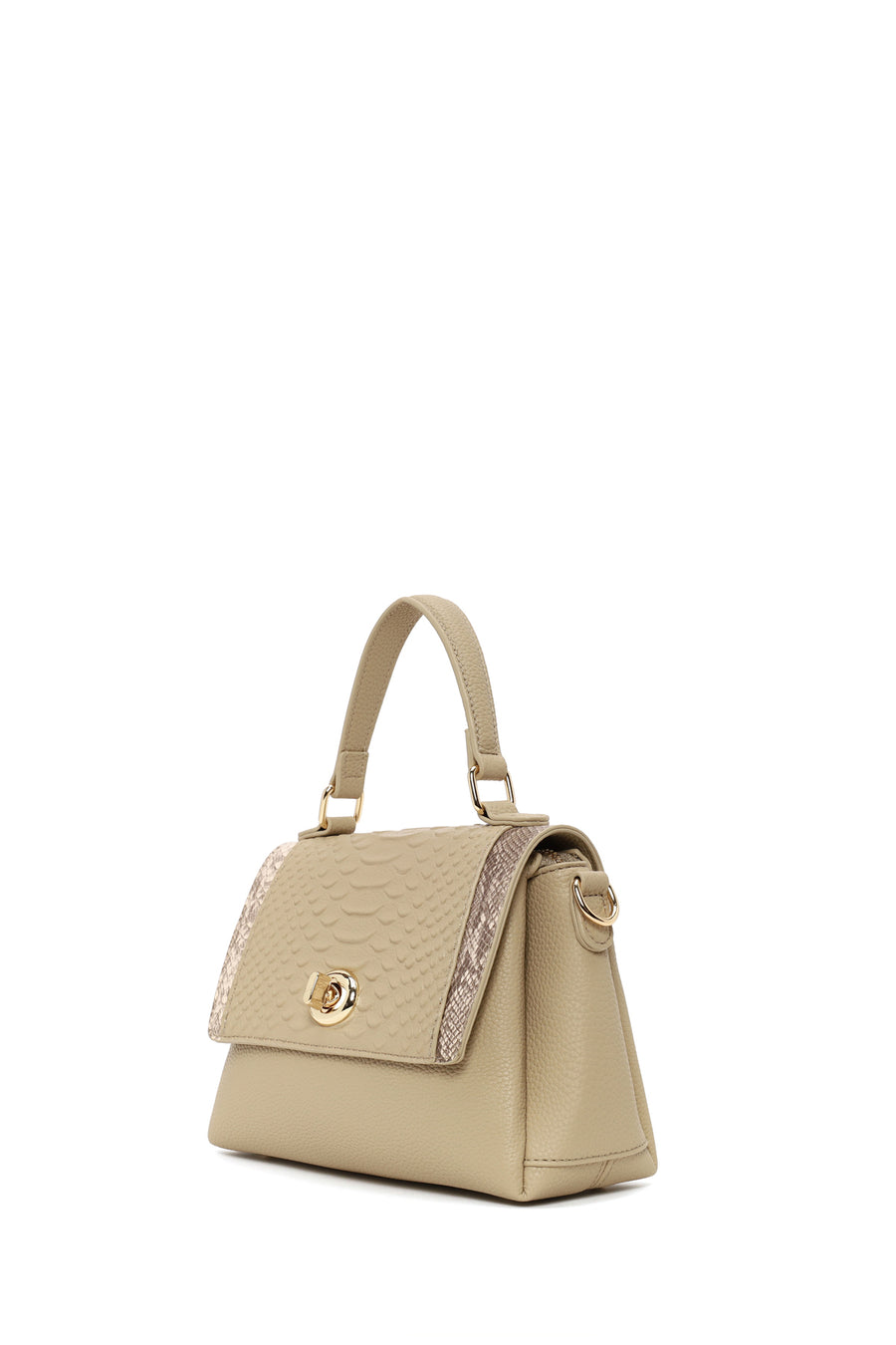 Woman Beige Long-Strap Patterned Shoulder Bag
