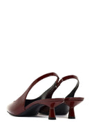 Women's Burgundy Open Back Short Thin Heel Patent Leather Shoes | Derimod