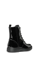 Geox Women's Black Spherica Ec1 Lace-Up Patent Leather Combat Boots | Derimod