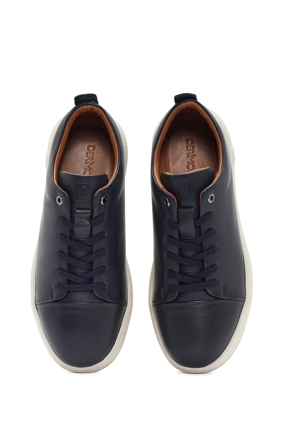 Erkek Lacivert Bağcıklı Deri Sneaker