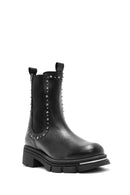 Women's Black Stone Detailed Leather Chelsea Boots | Derimod