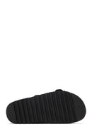 Women's Black Double Buckle Straw Slippers | Derimod