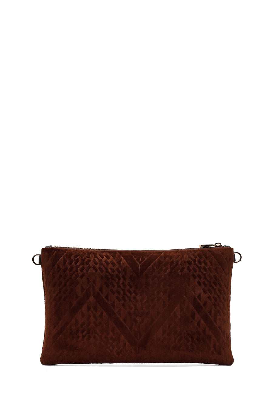 Woman Brown Printed Suede Clutch Bag with Long Chain Strap