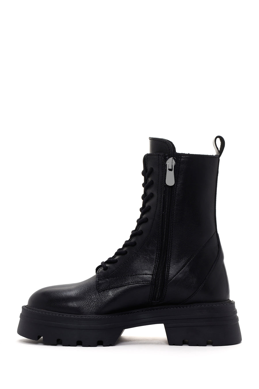 Women's Black Zippered Leather Boots