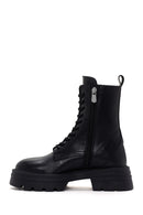 Women's Black Zippered Leather Boots | Derimod