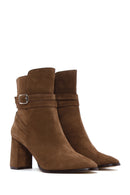 Women's Tan Suede Leather Heeled Boots | Derimod