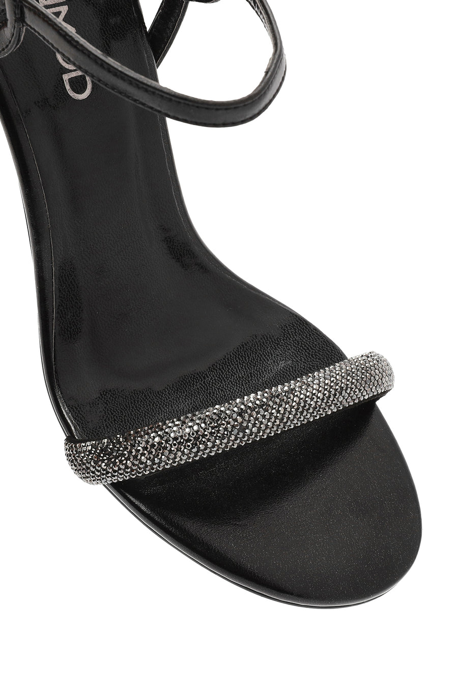 Women's Black Ankle Buckle Stone High Thin Heel Sandals