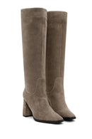 Women's Beige Suede Leather Heeled Boots | Derimod