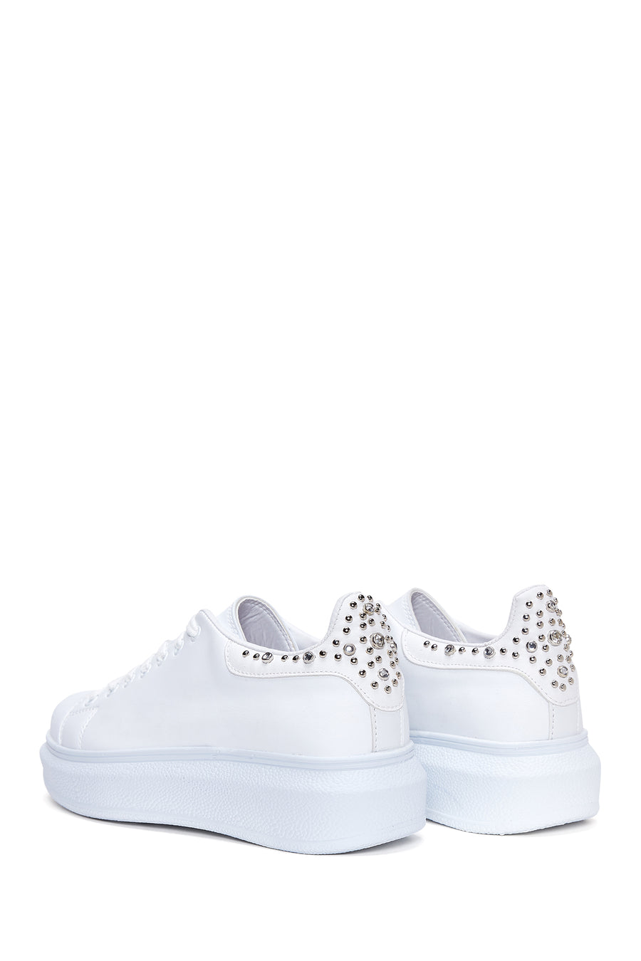 Kadın Beyaz Taşlı Kalın Tabanlı Sneaker