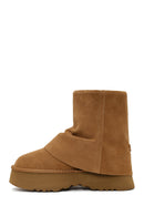 Woman Camel Thick-Soled Suede Teddy Boots | Derimod