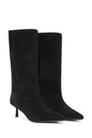Woman Black Thin-Heeled Suede Boot | Derimod