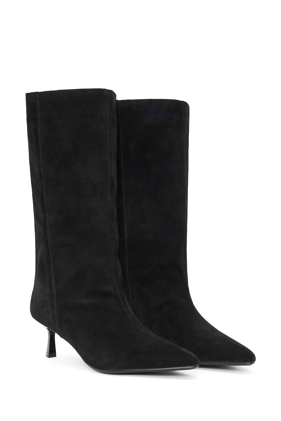 Woman Black Thin-Heeled Suede Boot