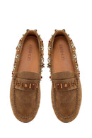 Women's Camel Tassel Suede Leather Loafer | Derimod