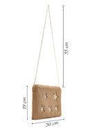 Women's Beige Long Chain Strap Star Pattern Plush Clutch Bag | Derimod