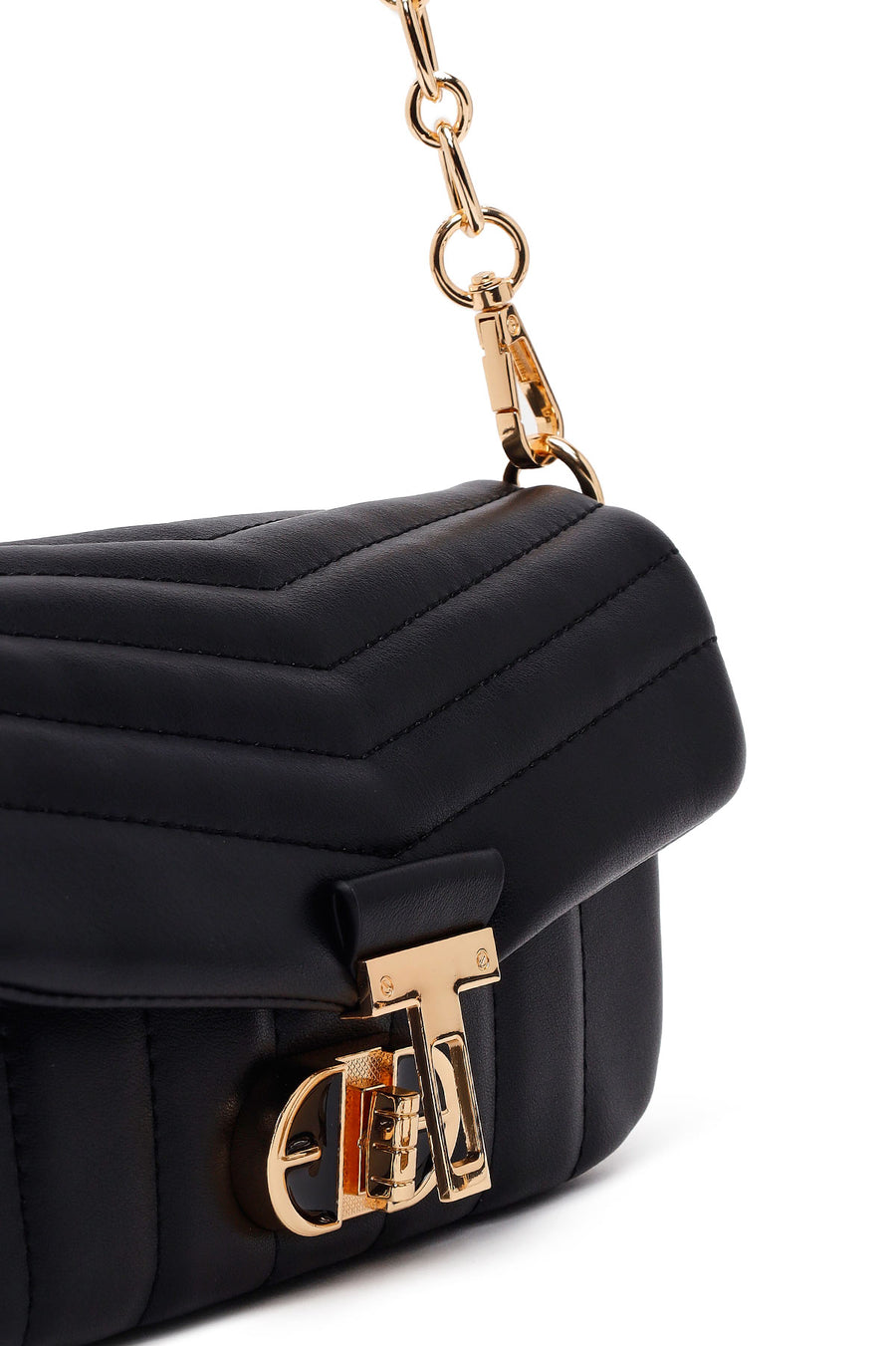 Woman Black Long-Strap Quilted Mini Crossbody Bag