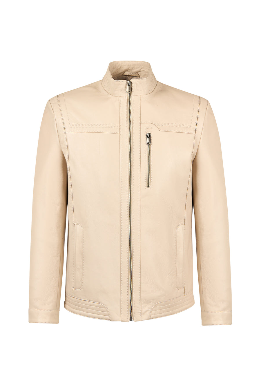 Oscar Male Beige Zip-Up Leather Jacket