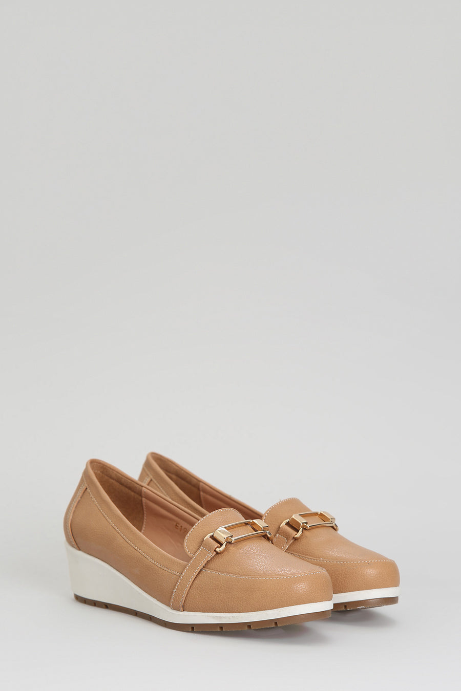 Brown Women's Leather Loafer with Wedge Heels