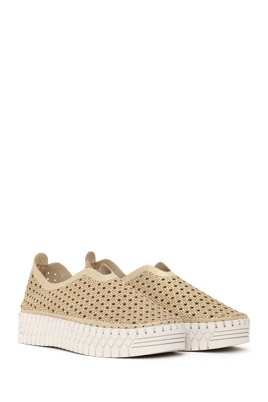 Woman Gold Lace-Up Chunky Sole Glitter Fabric Casual Shoes