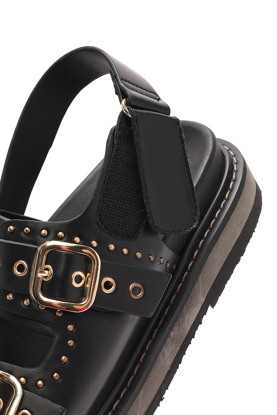 Women's Black Buckled Thick Soled Sandals