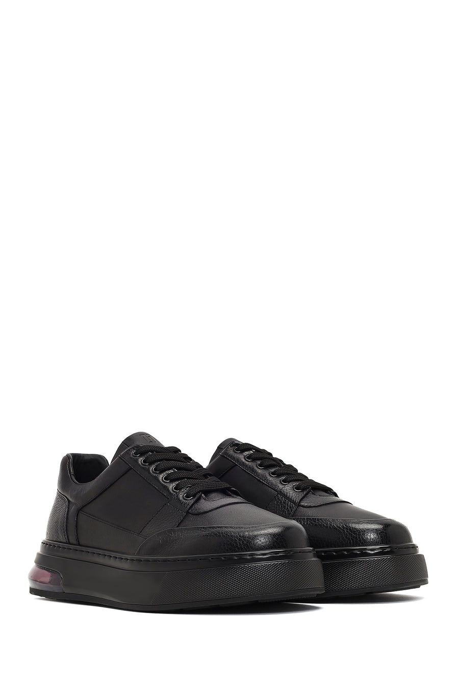 Men's Black Lace-Up Thick-Soled Leather Sneaker
