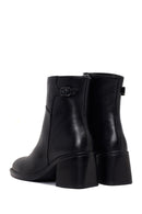 Woman Black Zip Closure Thick-Heeled Leather Boots | Derimod