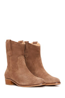 Women's Tan Suede Leather Cowboy Boots | Derimod