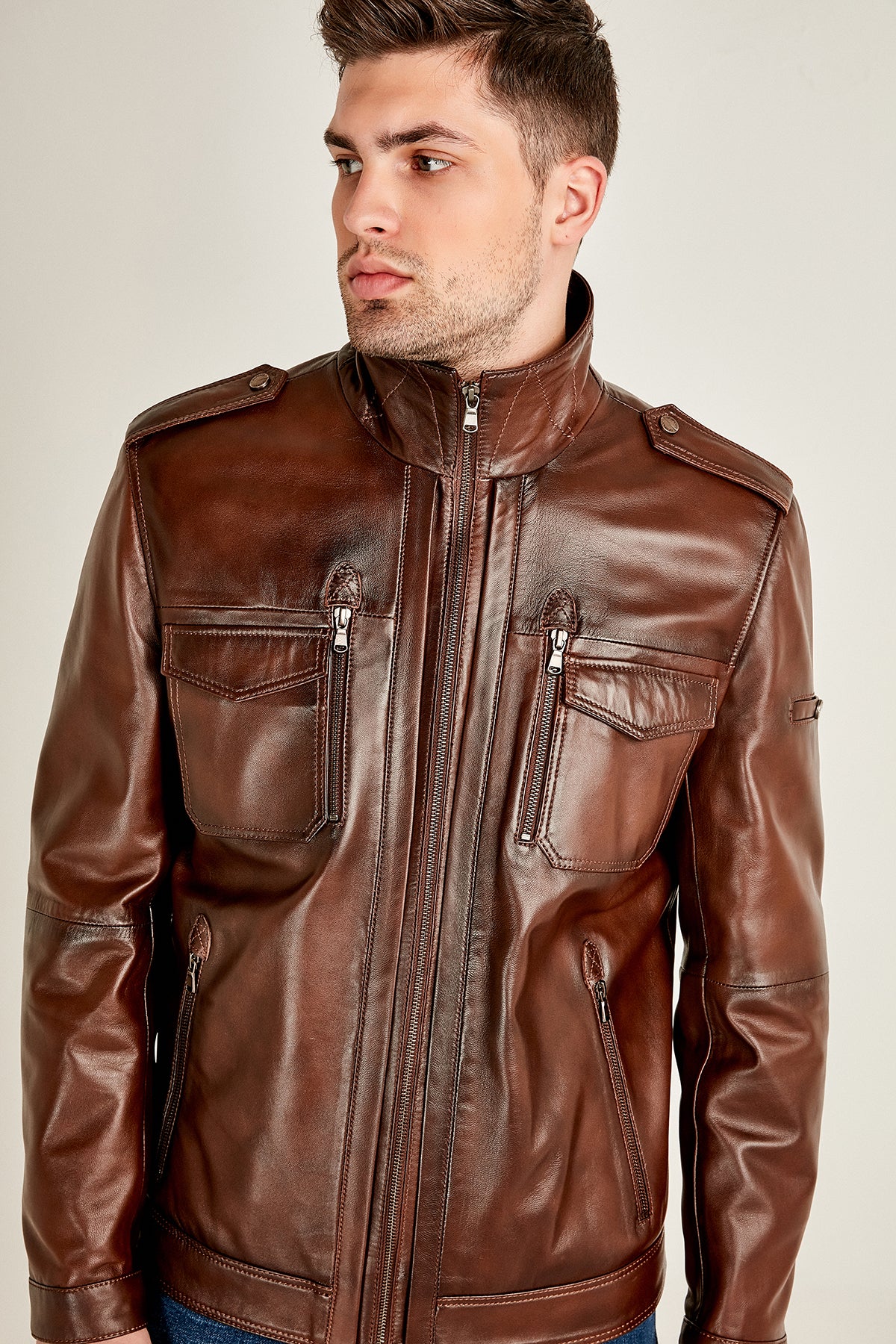 Philip Men's Leather Jacket 19SGE632947 | Derimod