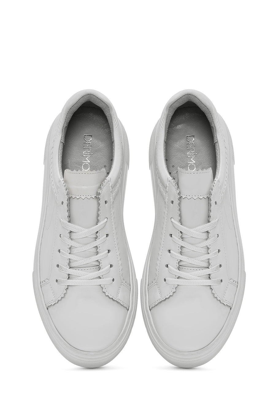 Kadın Beyaz Bağcıklı Kalın Tabanlı Deri Sneaker