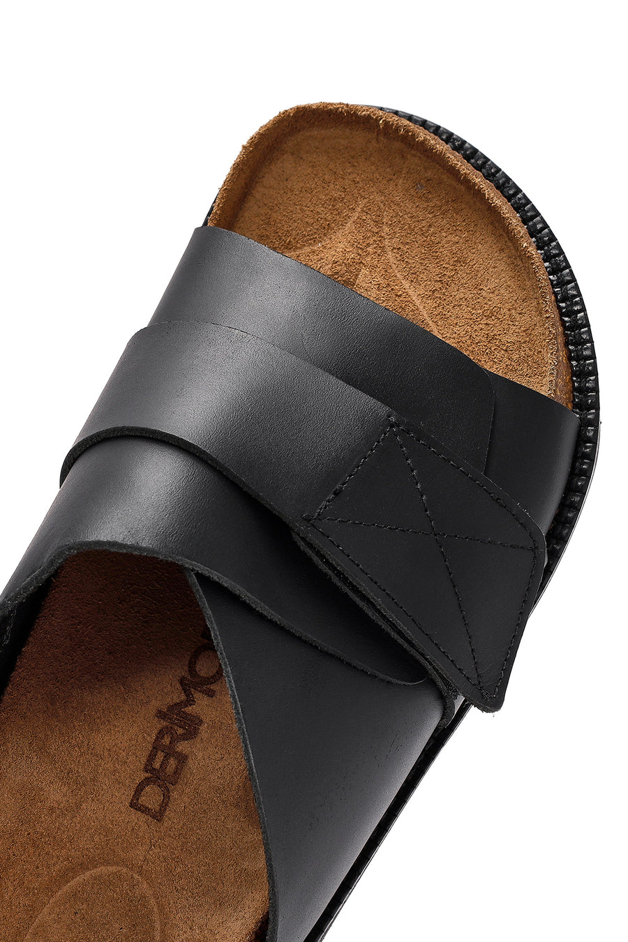 Women's Black Strappy Leather Slippers