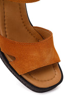 Woman Tan Ankle-Buckle Chunky-Heel Suede Sandal | Derimod
