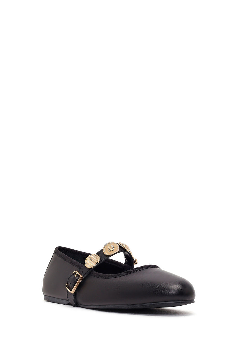 Women's Black Buckle Leather Ballerinas