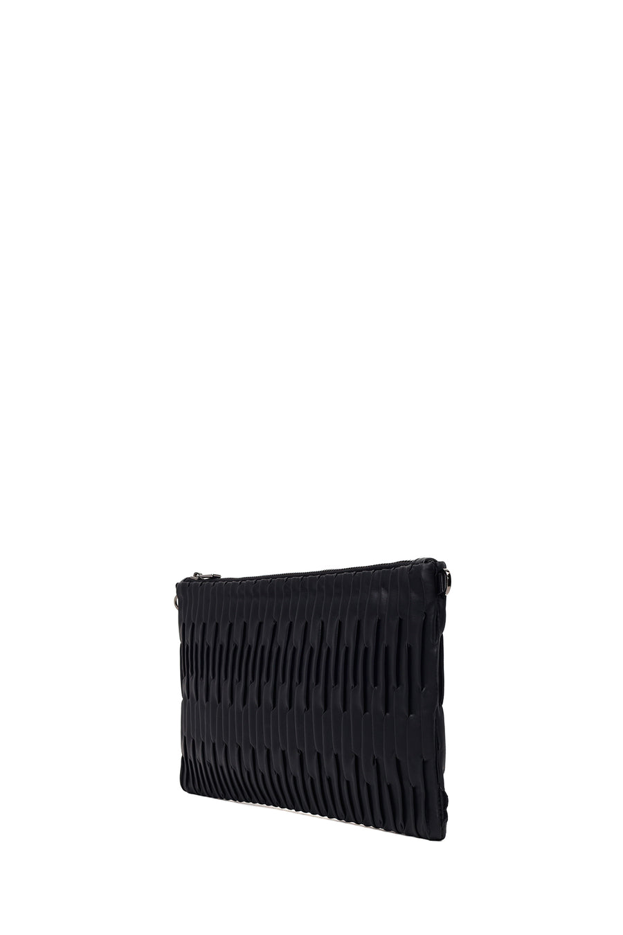 Woman Black Chain-Strap Patterned Clutch Bag