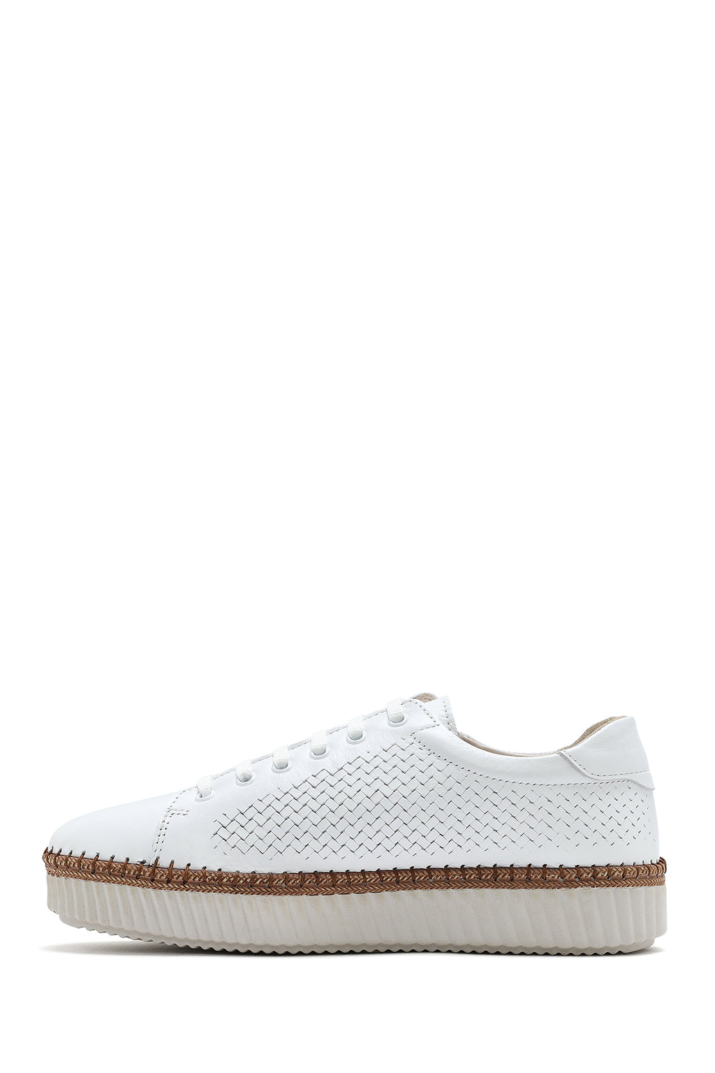 Kadın Beyaz Bağcıklı Kalın Tabanlı Deri Sneaker