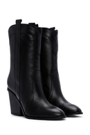 Women's Black Thick Heeled Leather Cowboy Boots | Derimod