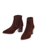 Woman Brown Chunky-Heeled Suede Cowboy Boots | Derimod