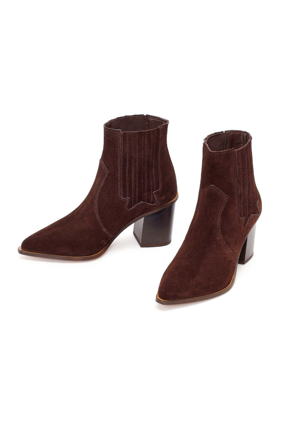 Woman Brown Chunky-Heeled Suede Cowboy Boots