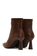 Woman Brown Zip Closure Thin High-Heel Leather Boots | Derimod