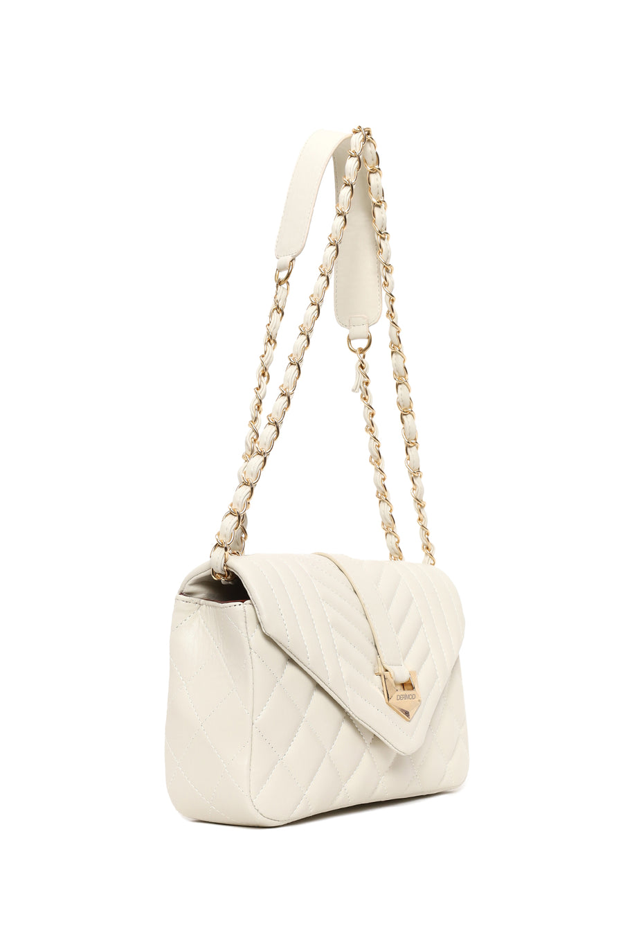 Woman Cream Chain Strap Quilted Crossbody Bag