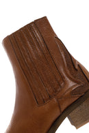 Women's Tan Leather Heeled Cowboy Boots | Derimod